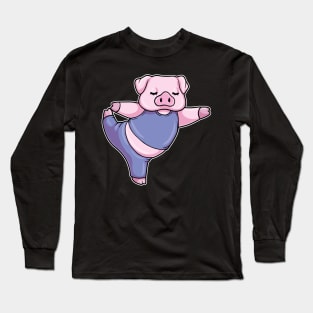 Pig at Yoga Stretching Legs Long Sleeve T-Shirt